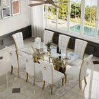 Sedia da pranzo in velluto bianco e oro, set da 2, seduta bassa
