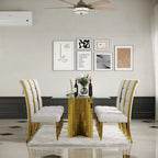 Sedia da pranzo in velluto bianco e oro, set da 2, seduta bassa
