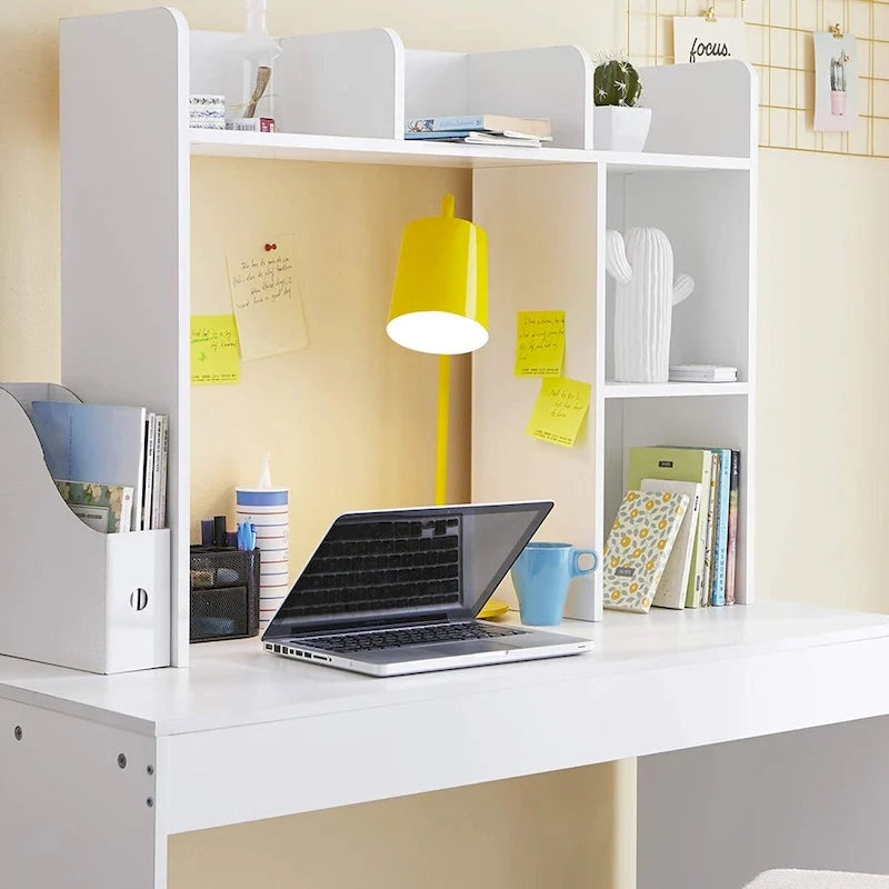 Credenza bianca da scrivania con ripiani – 1 persona, monitor singolo