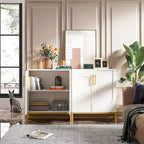 Credenza/Buffet bianco/oro, 4 ante con ripiano regolabile