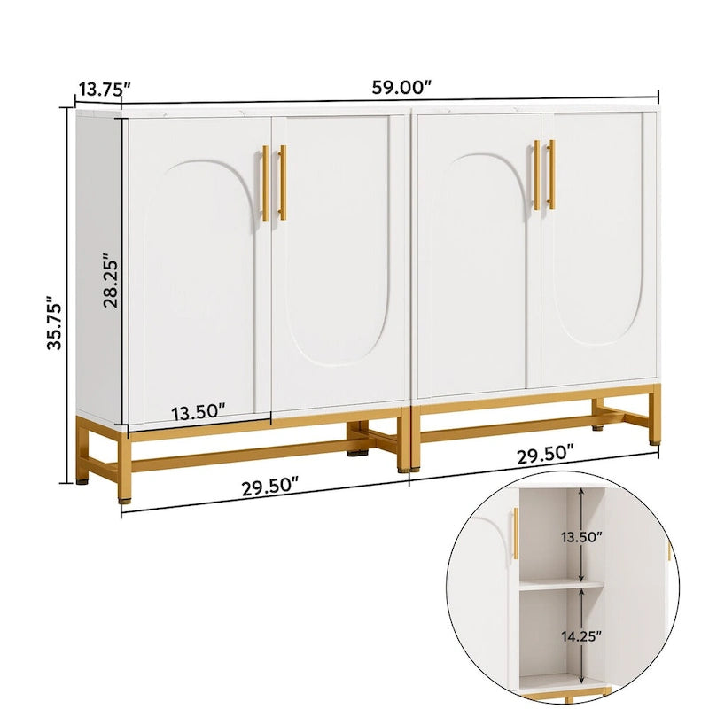 Credenza/Buffet bianco/oro, 4 ante con ripiano regolabile